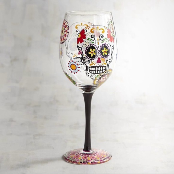 RARE NWT Pier One Sugar Skull Dias de Los Muertos/ Day of the Dead Wineglasses - Picture 1 of 16